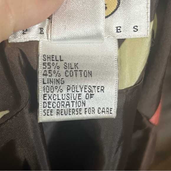 Talbots Skirt Women 2 Petite Brown Pink Floral Pleated Midi A Line Silk Blend - Picture 8 of 8